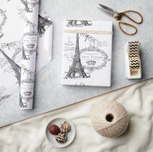 Eiffel tower collage wrapping paper