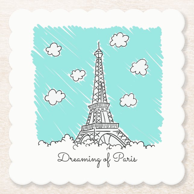 Eiffel Tower custom text paper coasters (Front)