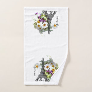 Eiffel Tower Daisies Violets Romantic Hand Towel