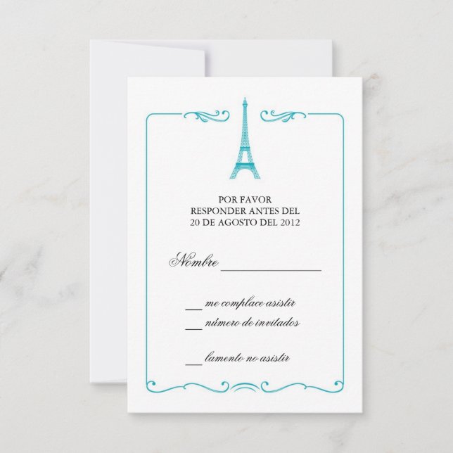 Eiffel Tower Elegant RSVP Card Invitation (Front)