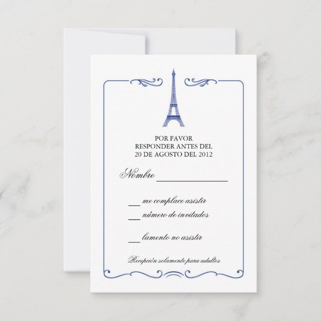 Eiffel Tower Elegant RSVP Card Invitation (Front)