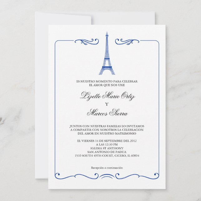 Eiffel Tower Elegant Wedding Invitation (Front)