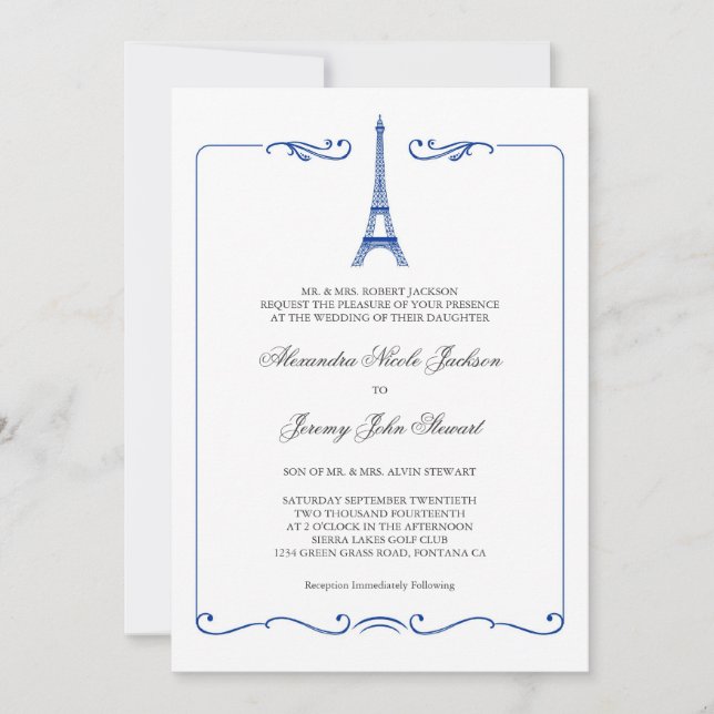 Eiffel Tower Elegant Wedding Invitation (Front)