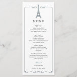 Eiffel Tower Elegant Wedding Menu Card<br><div class="desc">Classy and elegant wedding invitation. Features the Eiffel Tower with an ornate frame. Great for a Paris or French wedding theme. Add your own wording. CONTACT "MARLENEDESIGNER" IF YOU WANT THIS DESIGN IN ANOTHER COLOR.  


com</div>