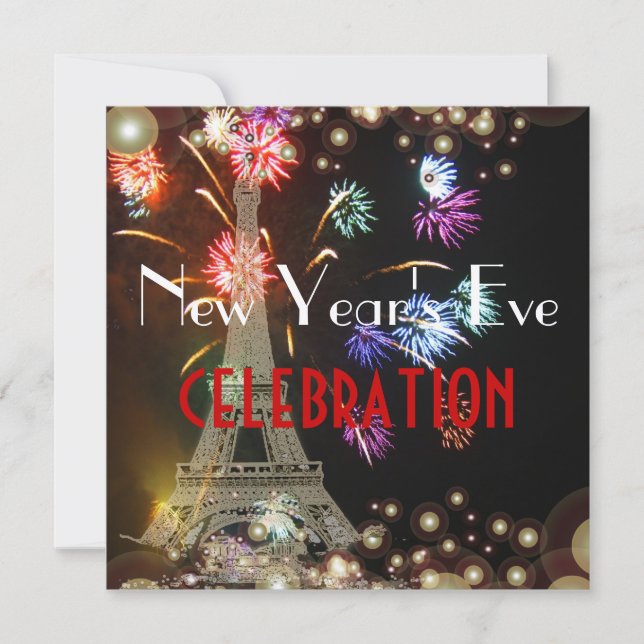 Eiffel Tower, fireworks champagne bubbles Invitation (Front)