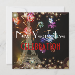 Eiffel Tower, fireworks champagne bubbles Invitation