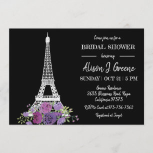 Eiffel Tower Floral Black and White Bridal Shower Invitation