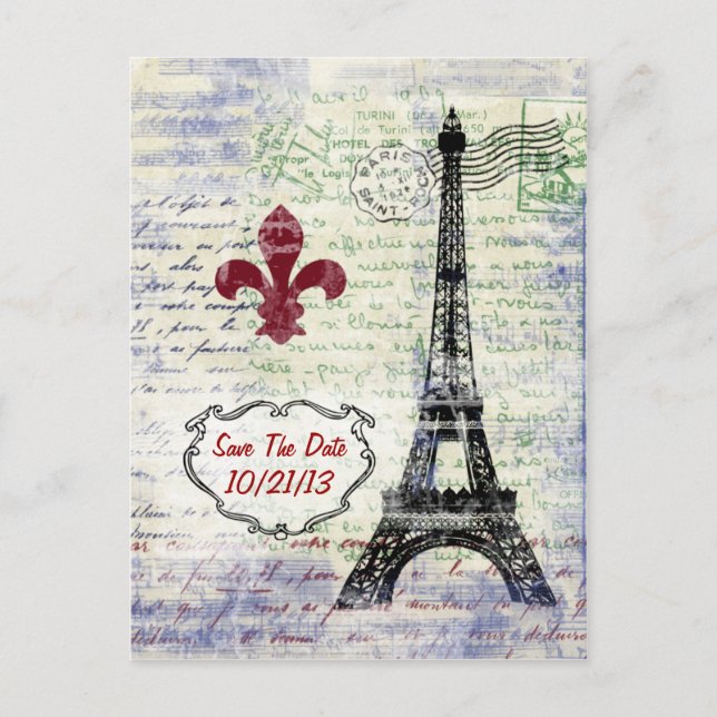 Eiffel Tower France Save The Date Postcard (Front)