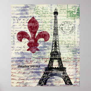 Eiffel Tower France Vintage Art Poster