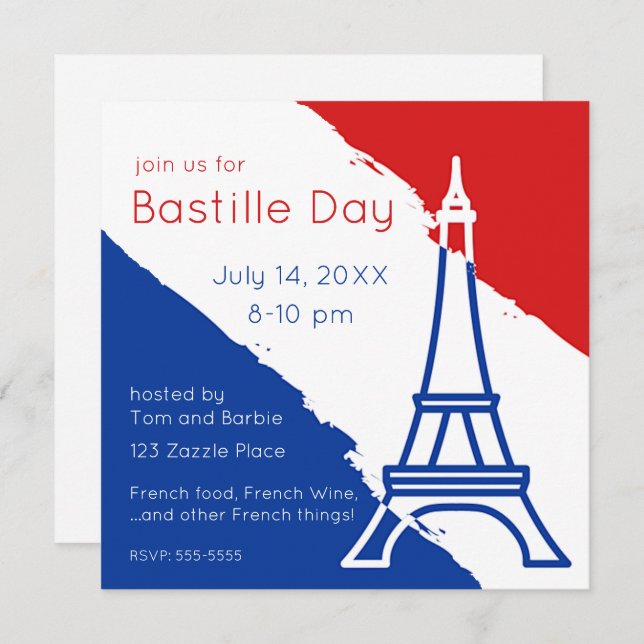 Eiffel Tower French Flag Colours Invitation (Front/Back)