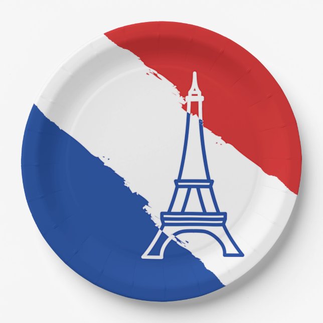 Eiffel Tower French Flag Colours Paper Plate (Front)