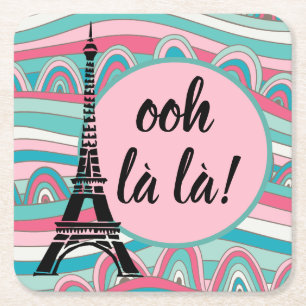 Eiffel Tower French Ooh la la!/ Monogram Square Paper Coaster