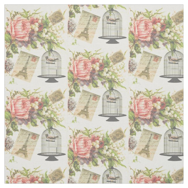 Eiffel Tower French Theme Vintage Paris Fabric (Swatch)