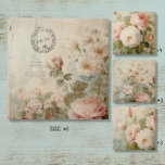 Eiffel Tower French Vintage Floral Pink Decoupage Ceramic Tile<br><div class="desc">#1 of 4 coordinating images with French Eiffel Tower ephemera, postmarks and text with watercolor painted image of a bouquet of garden grown antique wild roses in white and pale blush pink with hints of red burgundy. Shabby chic junk journal Botanical style image with crackled texture provides instant antiquity for...</div>