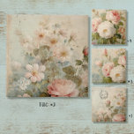 Eiffel Tower French Vintage Floral Pink Decoupage Ceramic Tile<br><div class="desc">RIGHT SIDE, #2 of 4 coordinating images with watercolor painted image of a bouquet of garden grown antique wild roses in white and pale blush pink with hints of red burgundy. Shabby chic junk journal Botanical style image with crackled texture provides instant antiquity for your Bathroom, Kitchen backsplash, furniture or...</div>