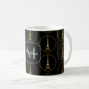 Eiffel Tower gold glitter sparkle pattern Monogram Coffee Mug
