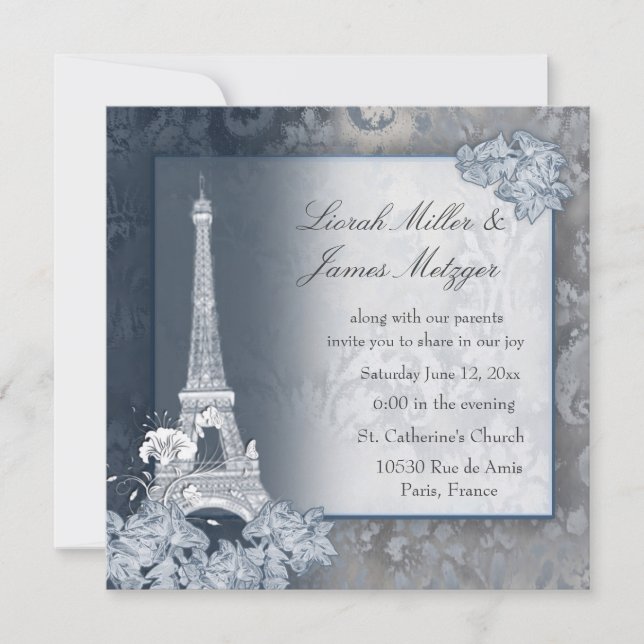 Eiffel Tower golden metallic invitation (Front)