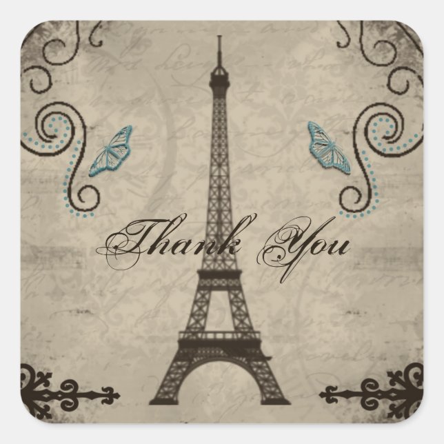 Eiffel Tower Grunge Thank You Sticker (Front)