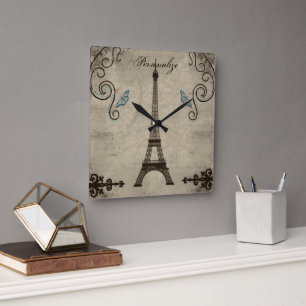 Eiffel Tower Grunge Wall Clock