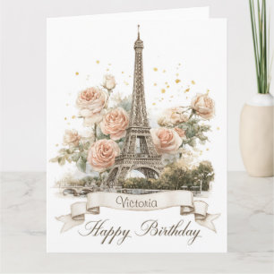 Eiffel Tower "Happy Birthday" with Custom Name Card