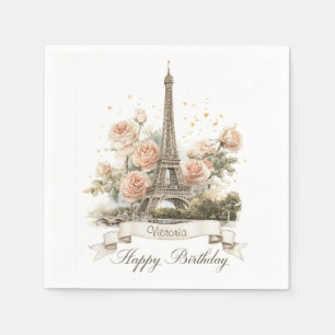 Eiffel Tower "Happy Birthday" with Custom Name Napkin