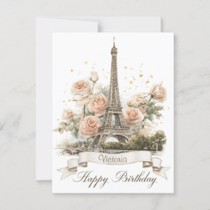 Eiffel Tower "Happy Birthday" with Custom Name Postcard