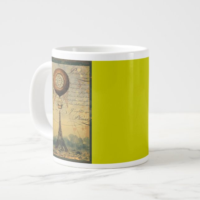 Eiffel Tower Hot Air Balloon Steampunk Large Coffee Mug (Front Left)