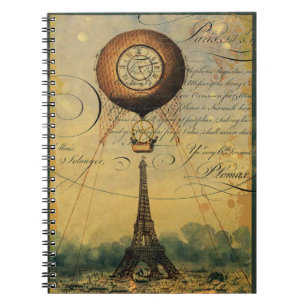 Eiffel Tower Hot Air Balloon Steampunk Notebook