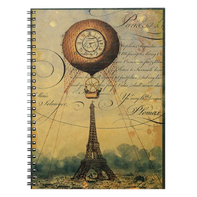 Eiffel Tower Hot Air Balloon Steampunk Notebook (Front)
