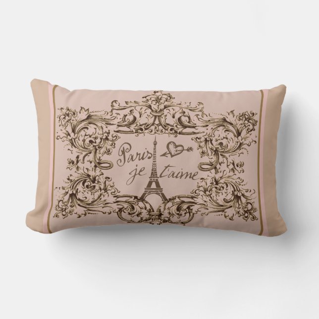 Eiffel Tower "I love Paris" "Paris Je taime" Lumbar Cushion (Front)