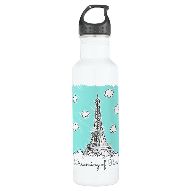 Eiffel Tower Illustration custom name water bottle (Front)
