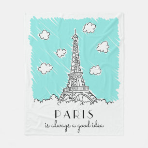 Eiffel Tower Illustration custom text fleece Blanket