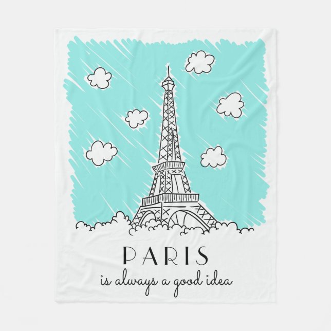 Eiffel Tower Illustration custom text fleece Blanket (Front)