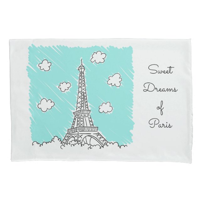 Eiffel Tower Illustration custom text pillowcases (Front)