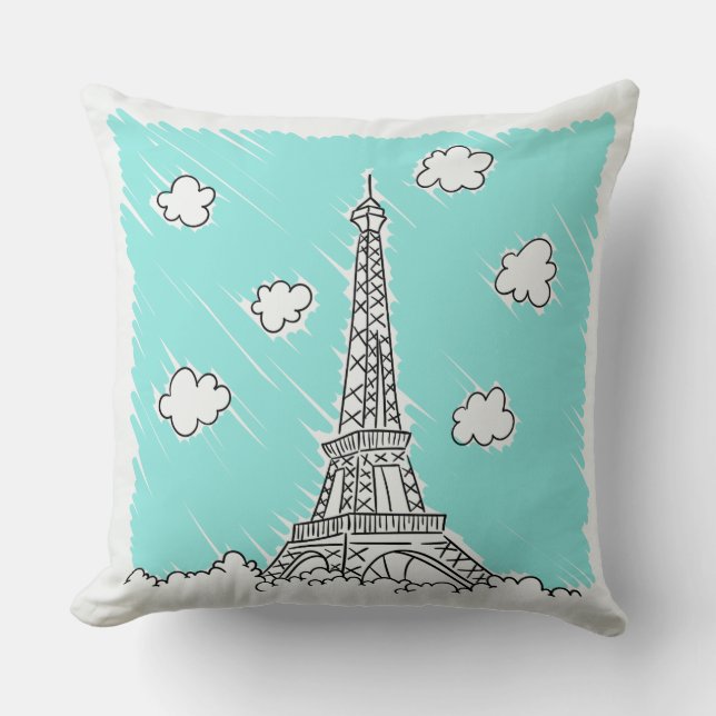 Eiffel Tower Illustration throw pillows (Front)
