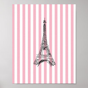 Eiffel Tower Ilustration Stripe Paris Art Poster