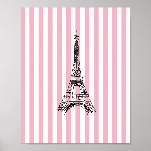 Eiffel Tower Ilustration Stripe Paris Art Poster (Front)