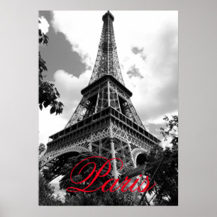 Eiffel Tower in Love City Paris Black & White Red Poster