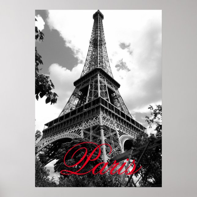 Eiffel Tower in Love City Paris Black & White Red Poster (Front)