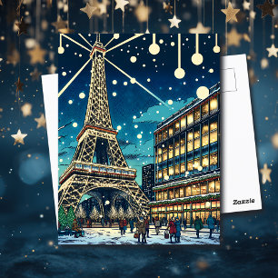 Eiffel Tower in Paris, France at Christmas time Postcard