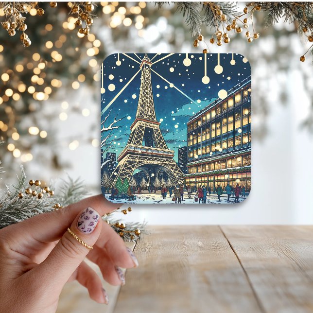 Eiffel Tower in Paris, France at Christmas time Square Sticker (Creator Uploaded)