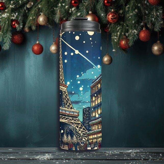 Eiffel Tower in Paris, France at Christmas Time Thermal Tumbler (Creator Uploaded)
