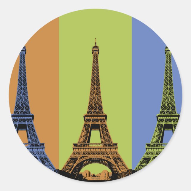 Eiffel Tower in Paris Triptych Classic Round Sticker (Front)