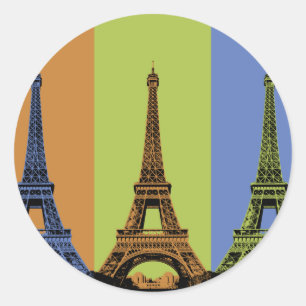 Eiffel Tower in Paris Triptych Classic Round Sticker