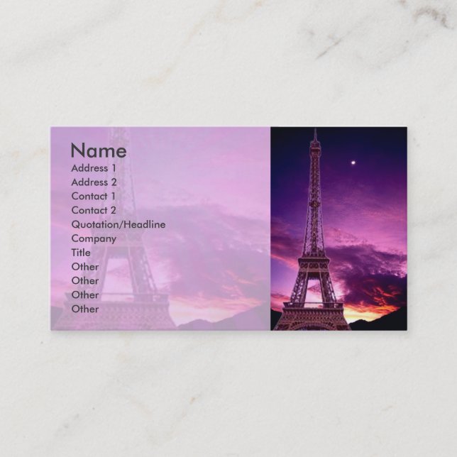Eiffel Tower In Sunshine Sky Business Card (Front)