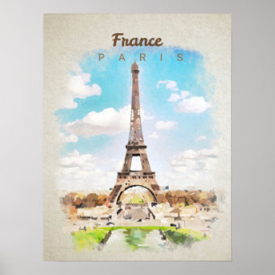 Eiffel Tower in watercolor Poster