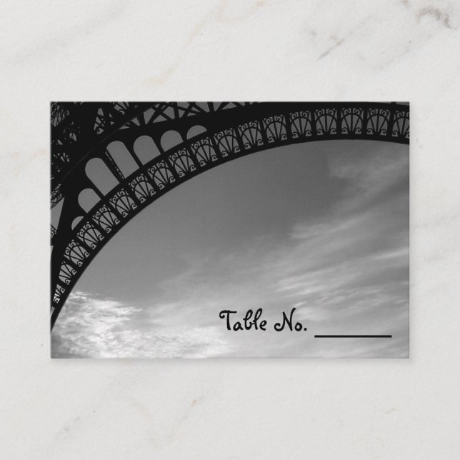 Eiffel Tower Individual Wedding Table Number Cards (Front)