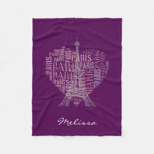 Eiffel Tower & Inscriptions Paris Deep Purple Fleece Blanket