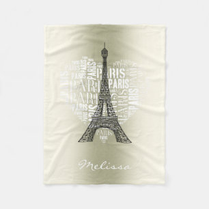 Eiffel Tower & Inscriptions Paris in Heart Fleece Blanket