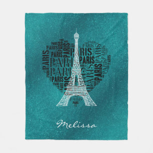 Eiffel Tower & Inscriptions Paris in Heart Fleece Blanket